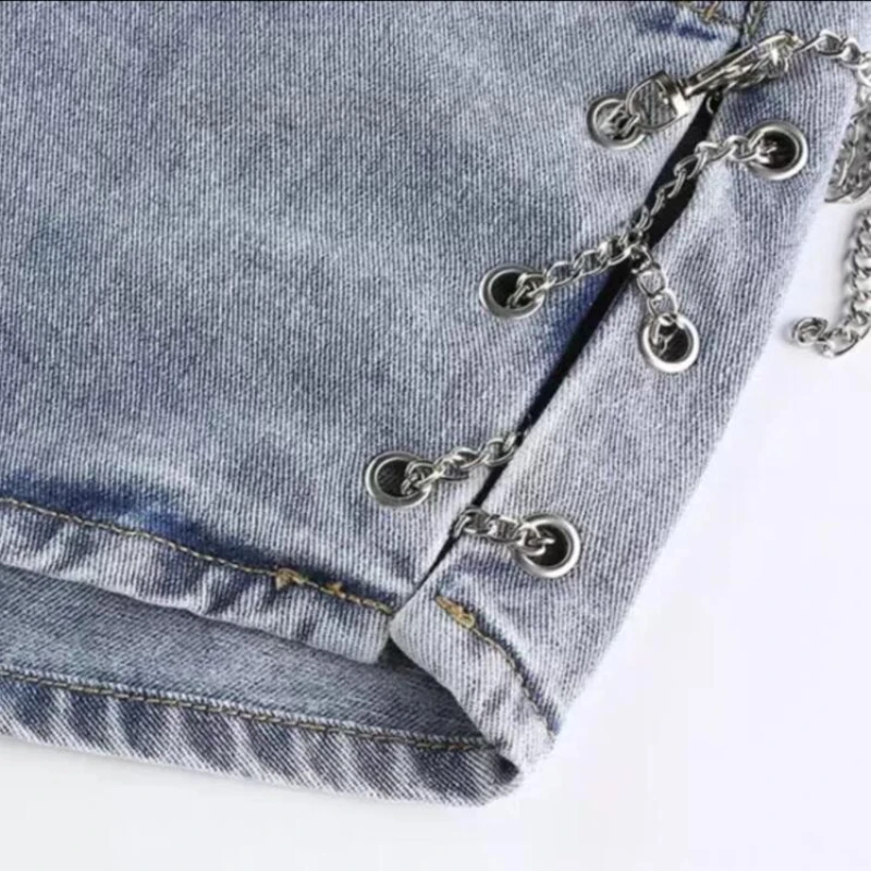 שרשרת נשים מכנסיים קצרים Hotsweet סקסי קריס-קרוס סלים בסגנון אירופאי רטרו היפ הופ אופנת רחוב, אופנה Harajuku הקיץ ג ' ינס בגדים