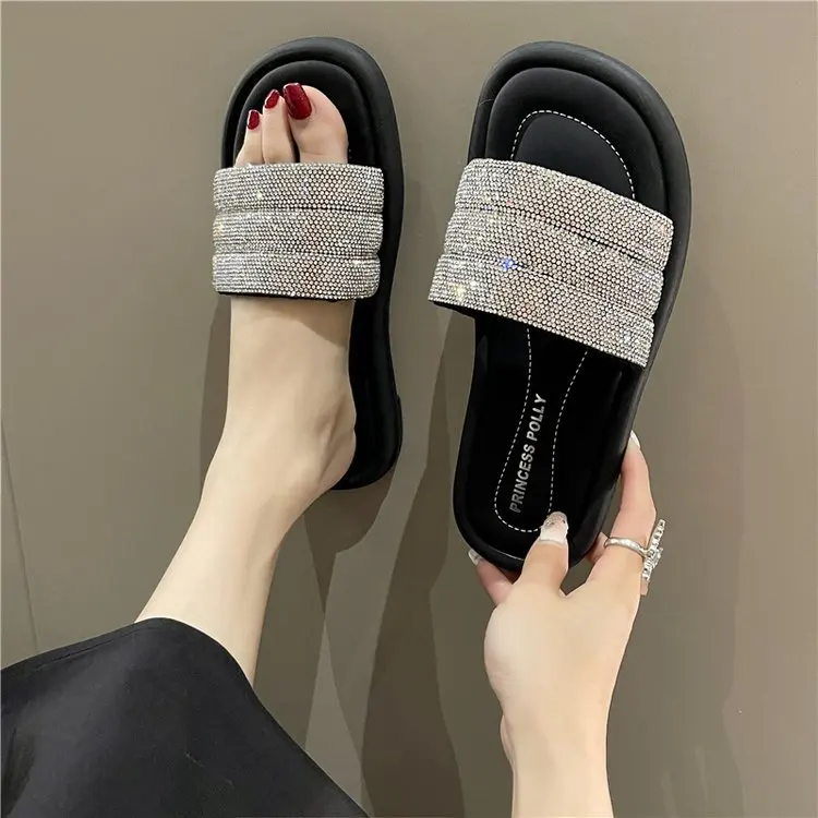 2023 הקיץ פאייטים קריסטל רשת קשת נעלי בית לנשים בנות אופנה Instagram מודרני שמלה נעלי בית.