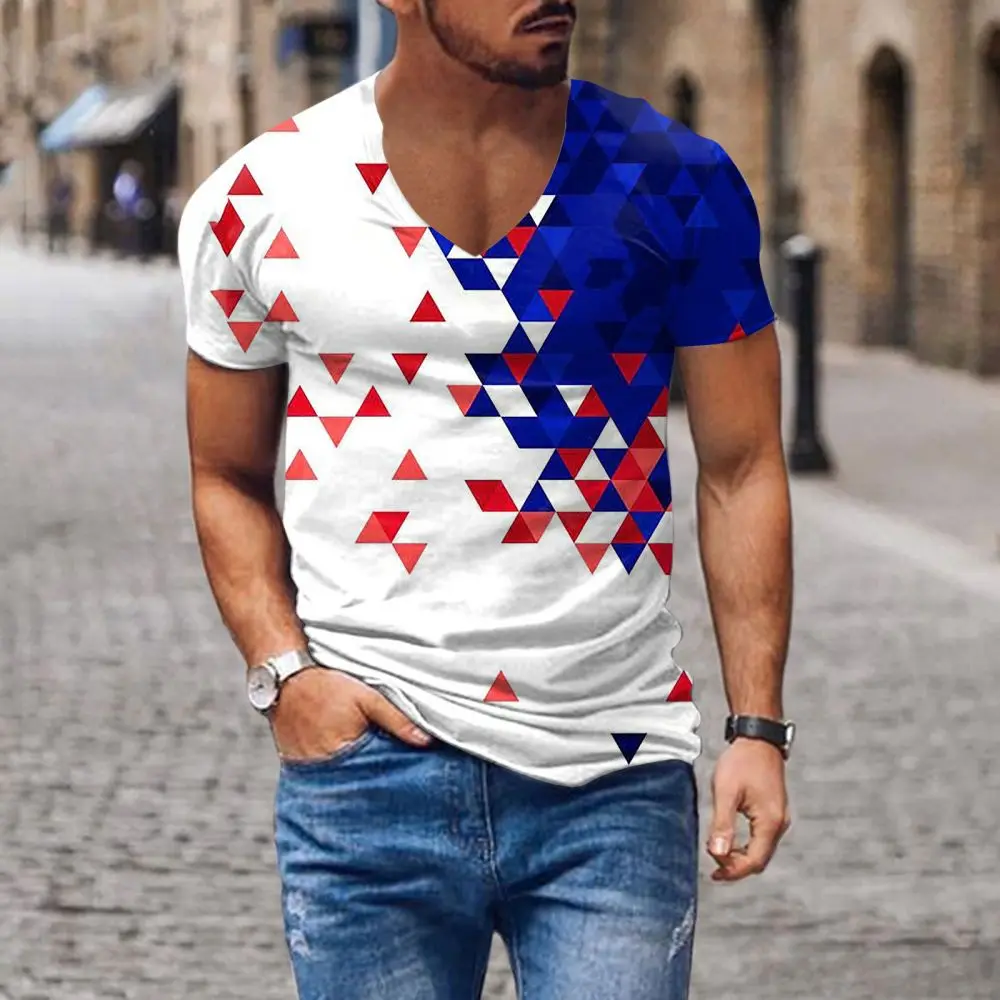 בציר חולצה לגברים אופנה 3D להדפיס חולצות קיץ V בצוואר שרוול קצר חולצות Streetshirt מנופחים חולצת טריקו mens בגדים