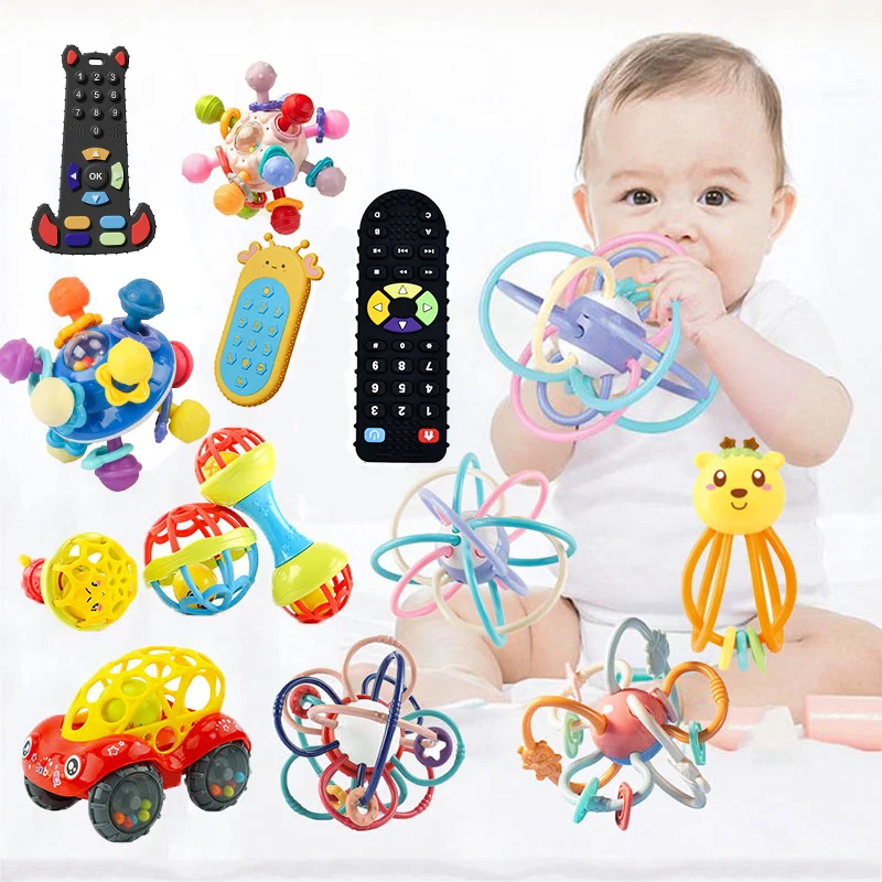 צעצועים לתינוקות 0 12 חודשים חושי רעשן Teether הכדור אחיזה פעילות סיליקון בקיעת שיניים צעצועים לתינוקות פיתוח צעצועים 1 שנה