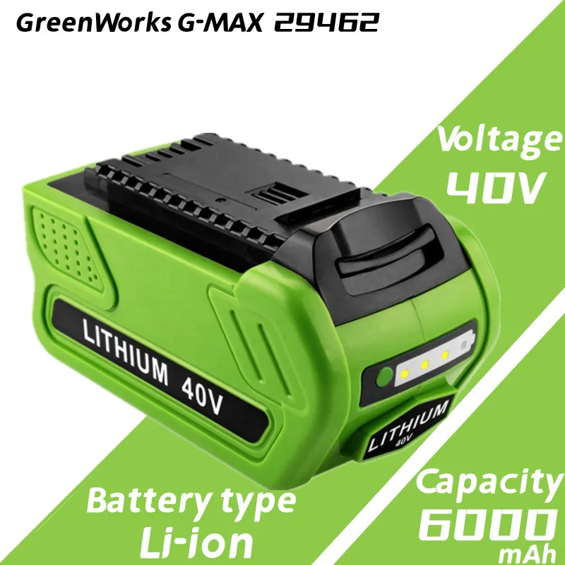 6.0 אה 40V 29472 סוללת ליתיום תחליף GreenWorks 40V G-MAX Li-Ion סוללה 29462 290319 כלי עבודה 24282 24252 21332