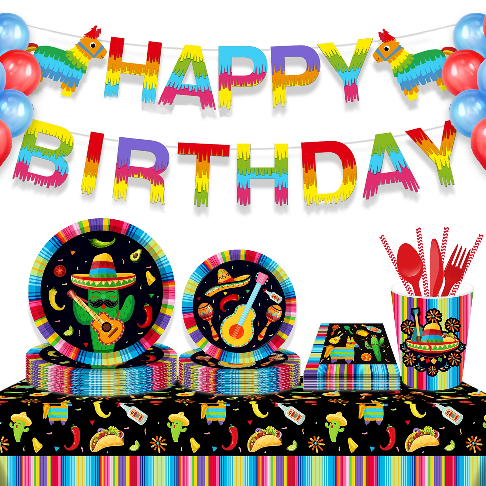 מקסיקו סינקו דה מאיו יום הולדת חד פעמיות סדרות מצוירות פלפל קקטוס צלחות נייר, כוסות מפיות המפלגה מקלחת תינוק עיצוב