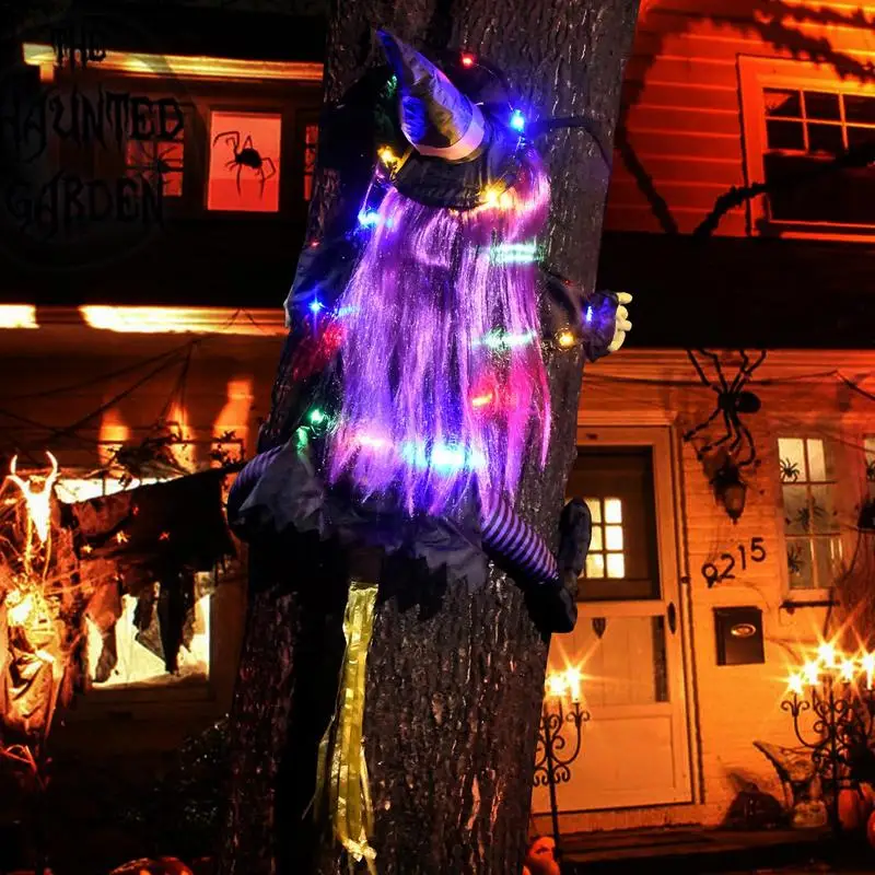 קורס המכשפה לתוך עץ תאורה המכשפה להכות עץ עיצוב הדשא פטיו קישוט לליל כל הקדושים אווירה לבית ספר