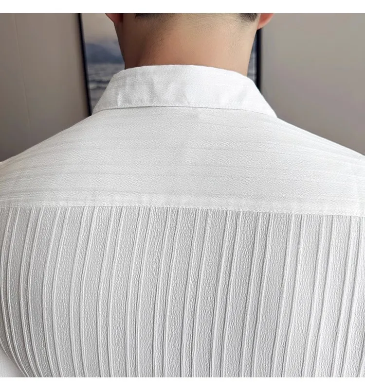יוקרה עיצוב עסקים חולצת גברים פונים למטה-צוואר שרוול ארוך חולצות זכר גדול פסים כפול עם חזה Camisa גברים ביגוד 2023