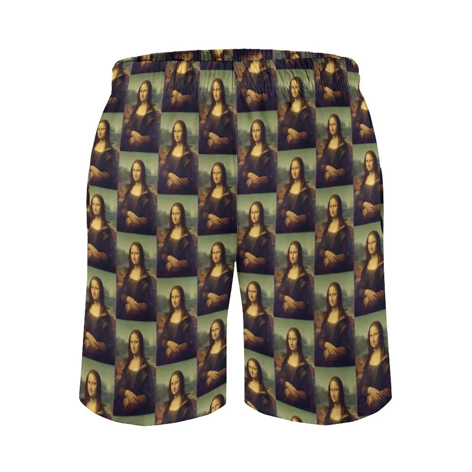 מונה ליזה לוח מכנסיים קצרים בקיץ הציור המפורסם קלאסי חוף מכנסי ספורט גברים יבש מהירה מותאם אישית בגד ים