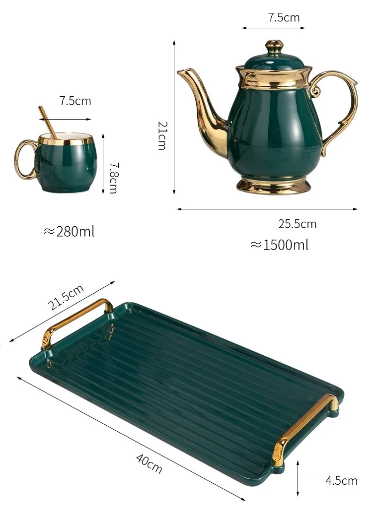 קרמיקה קפה ערכת תה יצירתי פנום פן ירוק 1 לסיר 6 כוסות 1 מגש פורצלן Teaware ערכות קפה קומקום תה של אחר הצהריים.