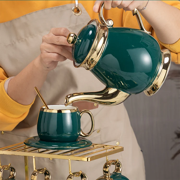 קרמיקה קפה ערכת תה יצירתי פנום פן ירוק 1 לסיר 6 כוסות 1 מגש פורצלן Teaware ערכות קפה קומקום תה של אחר הצהריים.