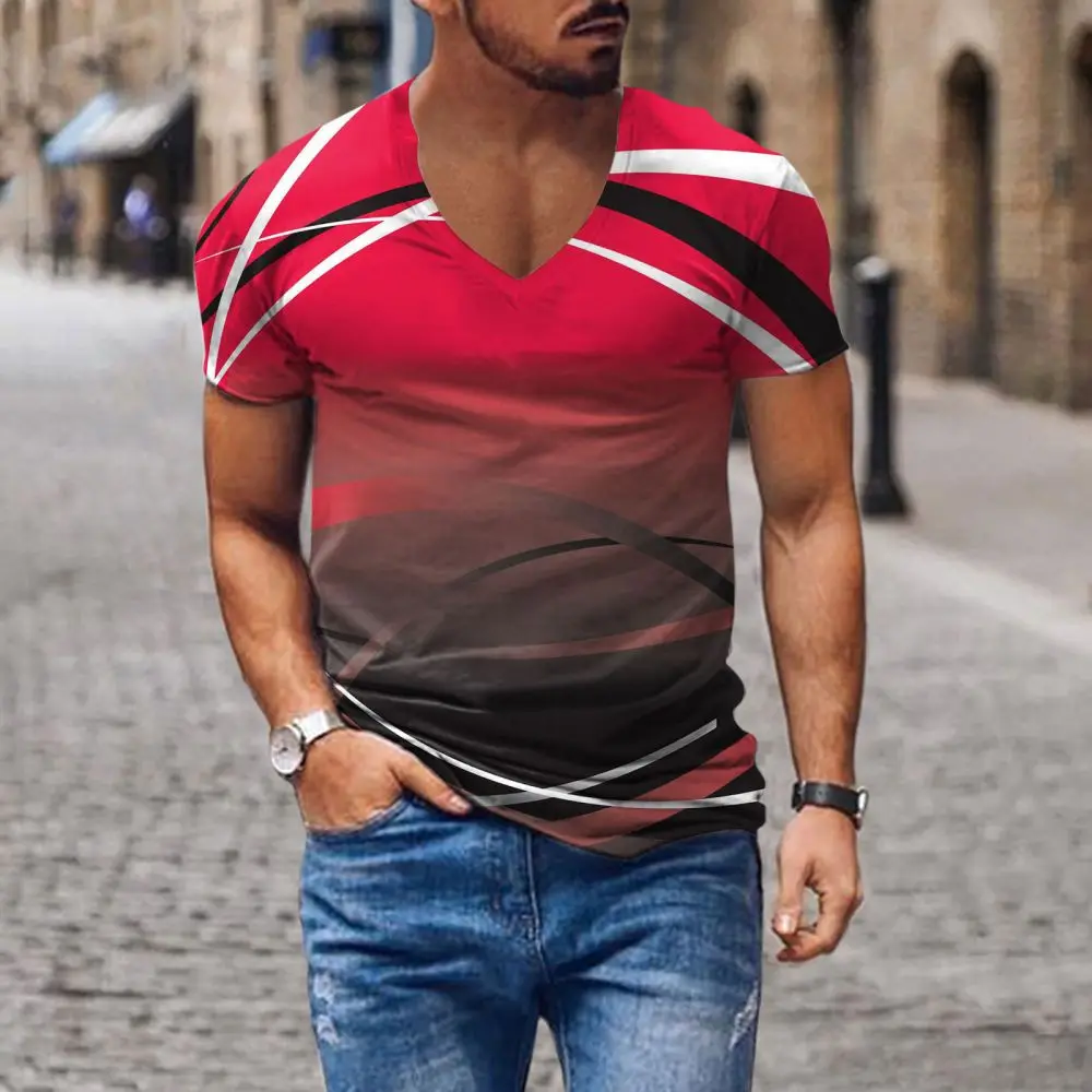 בציר חולצה לגברים אופנה 3D להדפיס חולצות קיץ V בצוואר שרוול קצר חולצות Streetshirt מנופחים חולצת טריקו mens בגדים