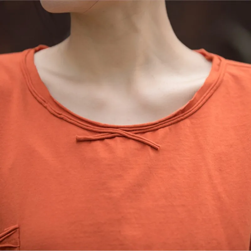 Johnature נשים בציר כותנה טלאים חולצות O-צוואר קצר שרוול רופף Tees 2023 הקיץ החדש מזדמנים נשים חולצות