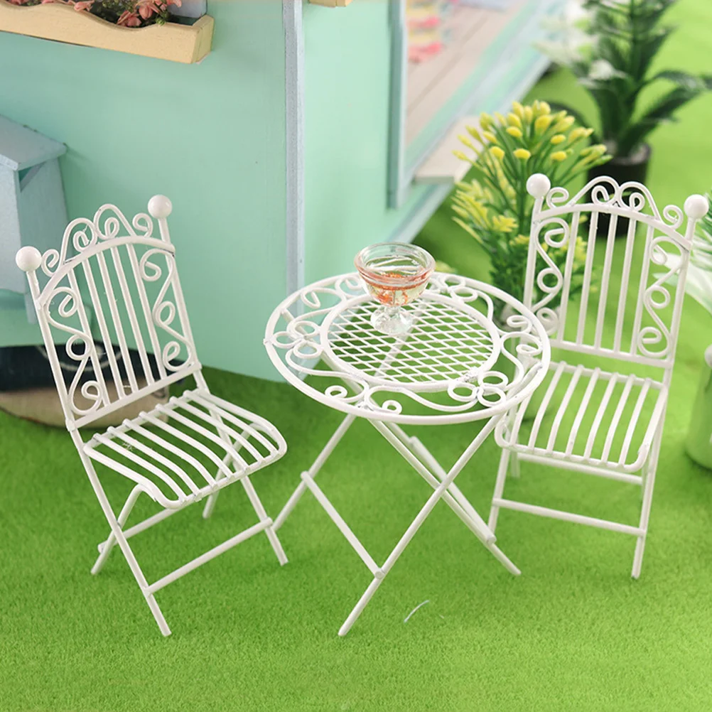 סימולציה שולחן כיסא קטן קישוטי תפאורה חיצונית צלמיות ברזל רהיטים מיני חדר צעצוע הבית אביזרים