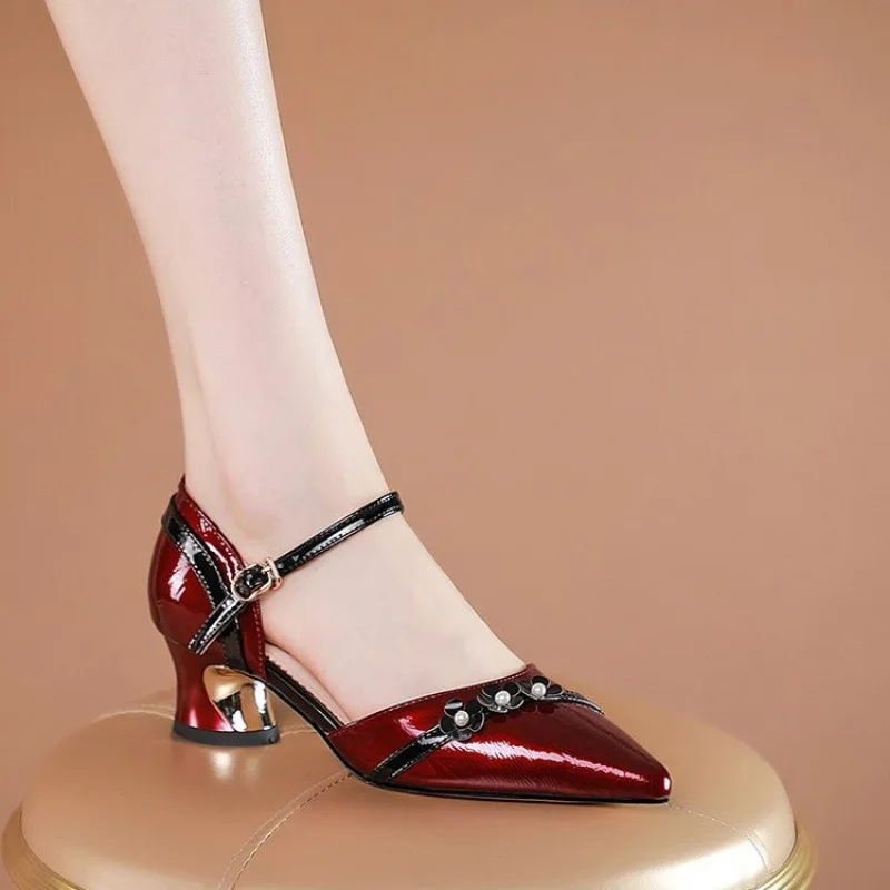 הצביע נעלי אצבע לנשים לנשימה אישה משאבות אבזם רצועת עקבים גבוהים מחוץ עקבים סנדלים מזדמנים נעליים Tacones פארא Mujer