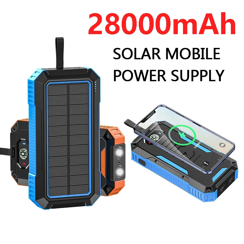 פאנלים סולאריים בנק כוח מטען לטלפון 28000mAh קיבולת גבוהה עם קמפינג תחת כיפת השמיים אור עם מצפן, נייד USB כוח הבנק