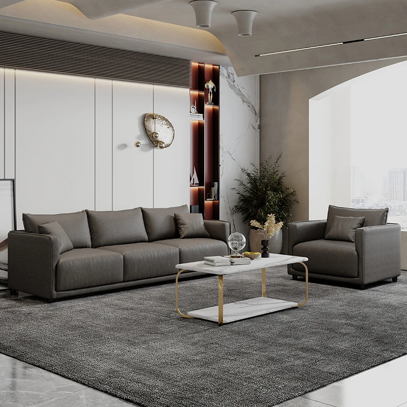 כורסת עור מינימליסטי ספה 3 מושבים מודרני שחור בסלון ספה ארגונומי ישר להירגע Divani Soggiorno ריהוט הבית