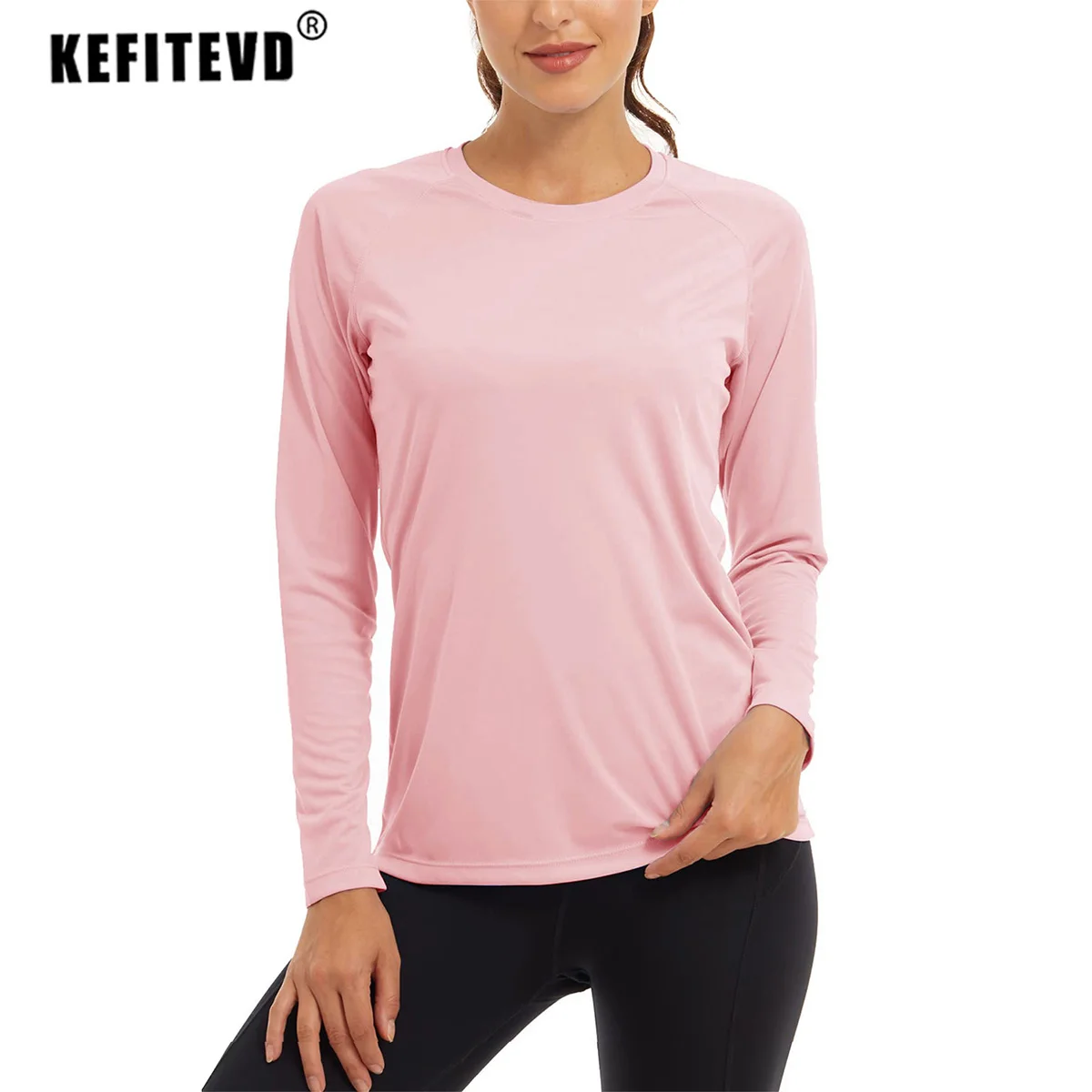 KEFITEVD נשים UPF 50+ UV הגנה מפני השמש שרוול ארוך חולצות מכון כושר ריצה חולצה יבש מהירה אתלטי חולצות ספורט