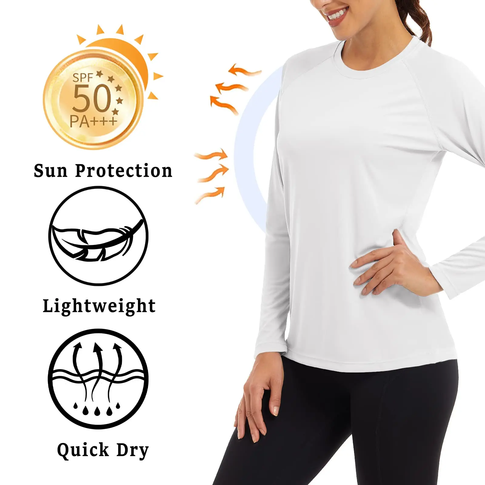 KEFITEVD נשים UPF 50+ UV הגנה מפני השמש שרוול ארוך חולצות מכון כושר ריצה חולצה יבש מהירה אתלטי חולצות ספורט