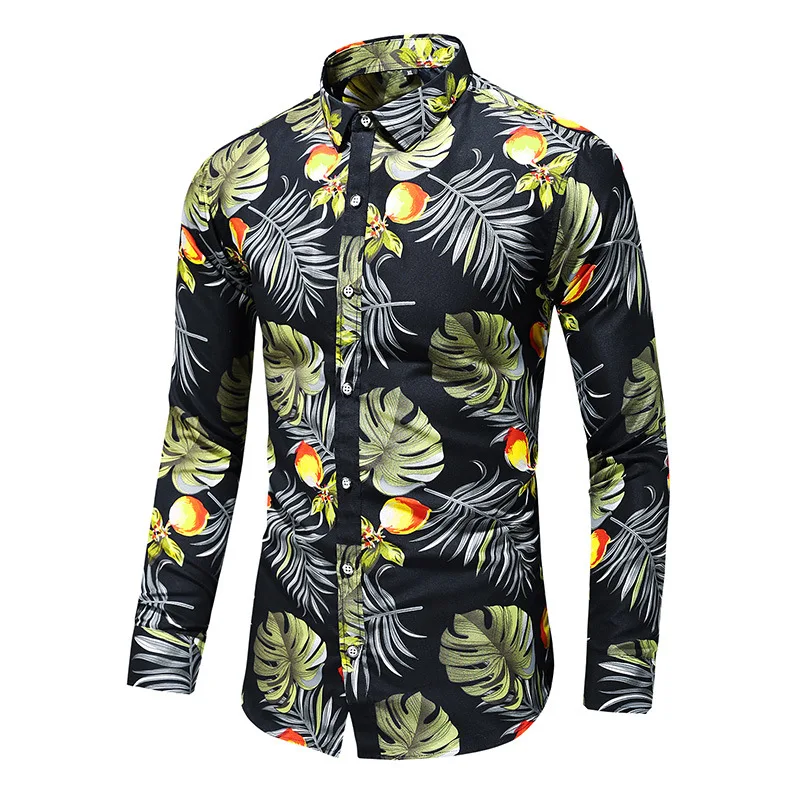 דקל הוואי חולצות נוצה 3d מודפסים, חולצות גברים אופנה חולצות החוף מזדמנים החולצה קובה דש החולצה שרוול ארוך